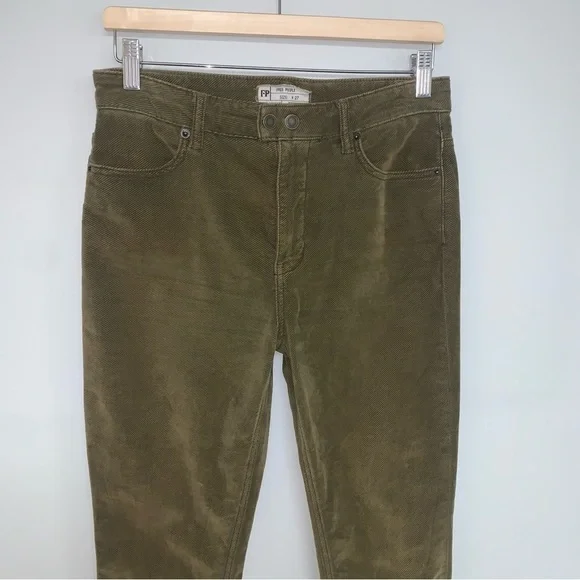 Free People Corduroy Pants Women’s Size 27 Olive Green Slim Straight‎ - Picture 3 of 10